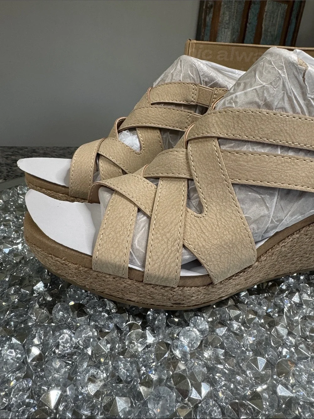 Dr. Scholl's Everlasting leather tan Woven Espadrille Wedge Sandals NEW 8